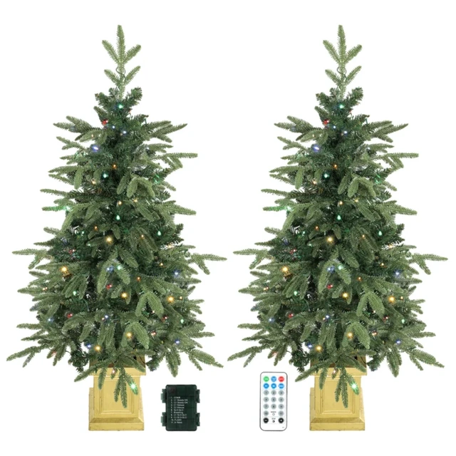 Alt view image 6 of 7 - Set, 4 ft Pre Lit Aspen Fir Artificial Christmas Trees Battery Operated Dual Color LED Lights with Lighting Modes