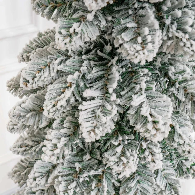 Alt view image 2 of 7 - Unlit Snow Flocked Slim Pencil Christmas Tree, Artificial Xmas Tree with Realistic Tips, Green, Metal and Plastic