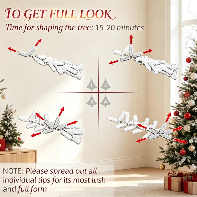 Alt view image 5 of 7 - Unlit Snow Flocked Slim Pencil Christmas Tree, Artificial Xmas Tree with Realistic Tips, Green, Metal and Plastic