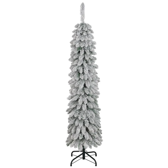 Alt view image 6 of 7 - Unlit Snow Flocked Slim Pencil Christmas Tree, Artificial Xmas Tree with Realistic Tips, Green, Metal and Plastic