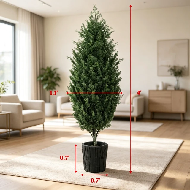 Alt view image 3 of 7 - Pack 4 ft Artificial Cedar Christmas Treeuv Resistant, Branch Tips Potted Faux Evergreen Tree for Holiday Patio