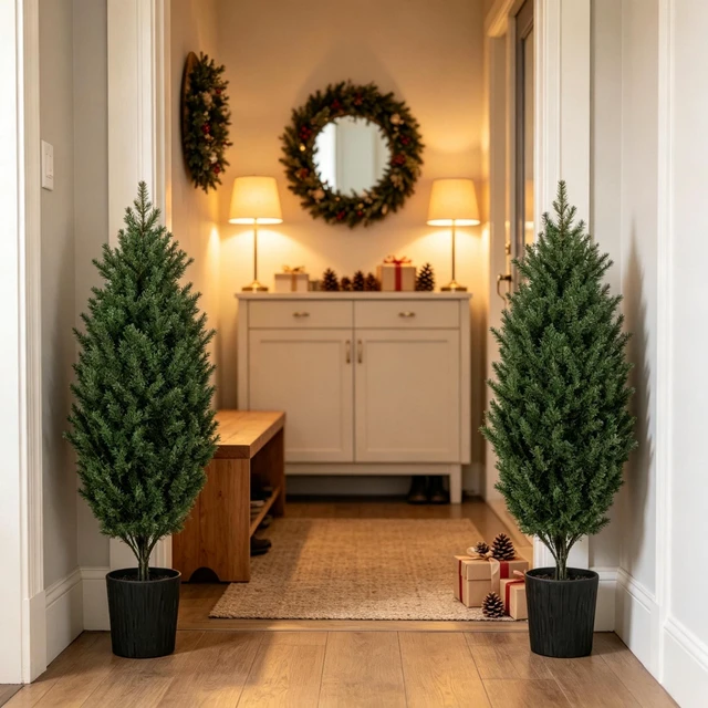 Main image of Pack 4 ft Artificial Cedar Christmas Treeuv Resistant, Branch Tips Potted Faux Evergreen Tree for Holiday Patio