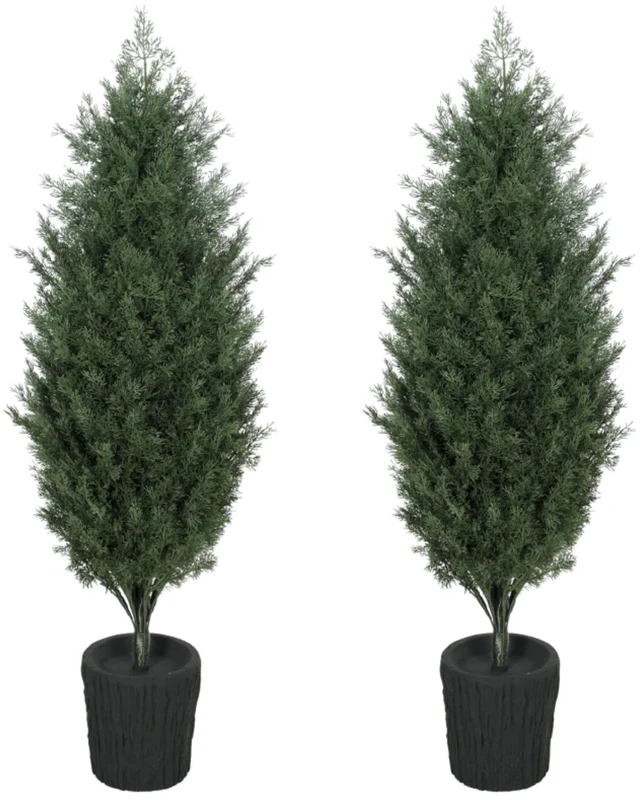 Alt view image 5 of 7 - Pack 4 ft Artificial Cedar Christmas Treeuv Resistant, Branch Tips Potted Faux Evergreen Tree for Holiday Patio