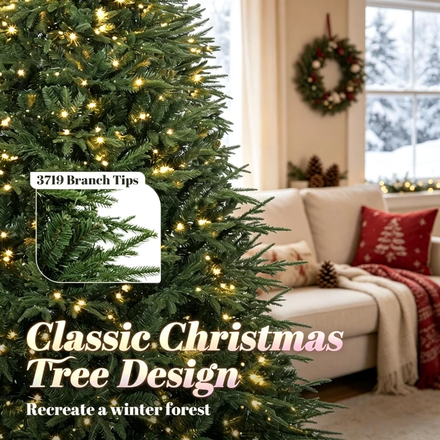 Alt view image 4 of 7 - Festive Easy Setup Artificial Christmas Tree, Pre Lit Hinged Artificial Christmas Tree 7 ft Flocked Prelit Green, Metal