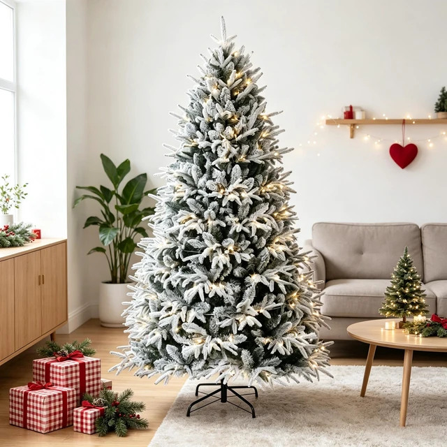 Alt view image 2 of 7 - Snowy Frosted Artificial Christmas Tree, Flocked Pre Lit Christmas Tree Festive Frosted Flocked Prelit Green White