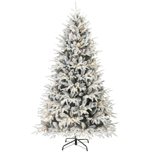 Alt view image 6 of 7 - Snowy Frosted Artificial Christmas Tree, Flocked Pre Lit Christmas Tree Festive Frosted Flocked Prelit Green White