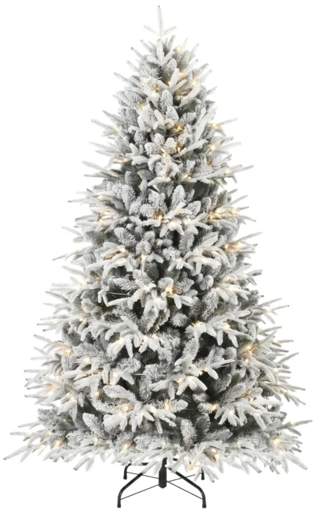 Alt view image 5 of 7 - Pre Lit Flocked Christmas Tree, Realistic Snow Dusted Holiday Tree Easy Setup Snowy Effect Christmas White Green, Metal
