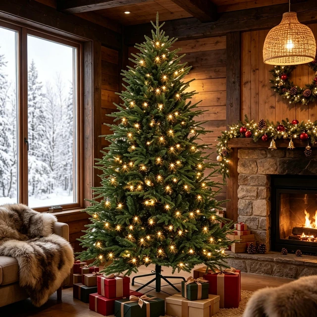 Alt view image 2 of 7 - Quick Assembly Pre Lit Holiday Tree, Lush Pre Lit Christmas Tree Festive Christmas Green, Metal and PVC