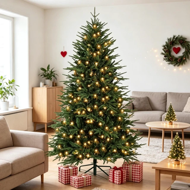 Main image of Quick Assembly Pre Lit Holiday Tree, Lush Pre Lit Christmas Tree Festive Christmas Green, Metal and PVC
