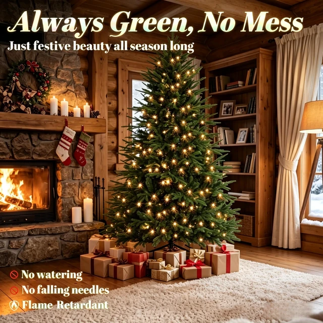 Alt view image 3 of 7 - Quick Assembly Pre Lit Holiday Tree, Lush Pre Lit Christmas Tree Festive Christmas Green, Metal and PVC
