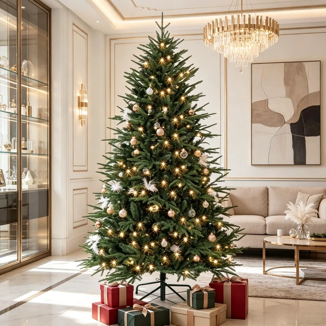 Alt view image 5 of 7 - Quick Assembly Pre Lit Holiday Tree, Lush Pre Lit Christmas Tree Festive Christmas Green, Metal and PVC