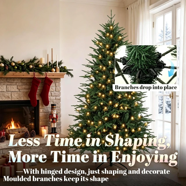 Alt view image 7 of 7 - Quick Assembly Pre Lit Holiday Tree, Lush Pre Lit Christmas Tree Festive Christmas Green, Metal and PVC