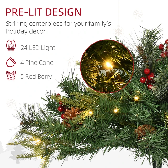 Alt view image 3 of 7 - 2 ft 22 Inch Pack Prelit Artificial Christmas Tree Cordless with Branches, LED Lights Berries Cones for Outdoor