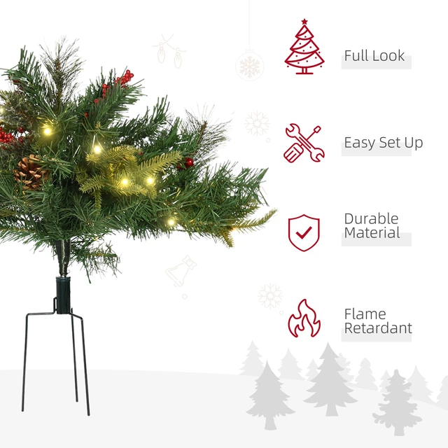 Alt view image 5 of 7 - 2 ft 22 Inch Pack Prelit Artificial Christmas Tree Cordless with Branches, LED Lights Berries Cones for Outdoor