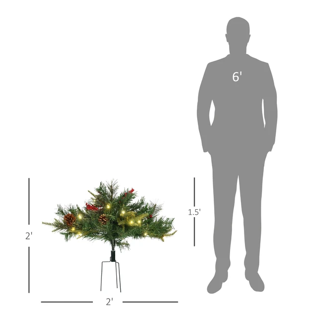 Alt view image 6 of 7 - 2 ft 22 Inch Pack Prelit Artificial Christmas Tree Cordless with Branches, LED Lights Berries Cones for Outdoor