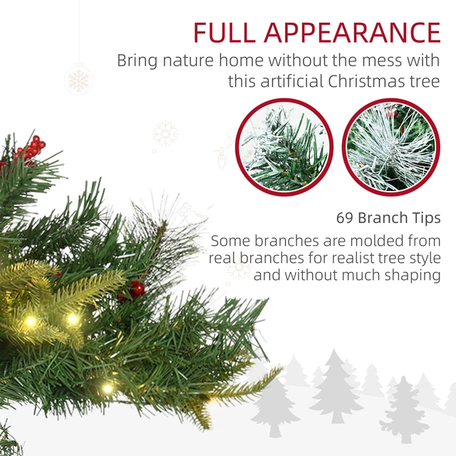 Alt view image 4 of 7 - 2 ft 22 Inch Pack Prelit Artificial Christmas Tree Cordless with Branches, LED Lights Berries Cones for Outdoor