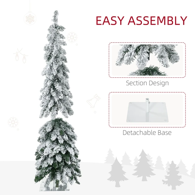 Alt view image 2 of 7 - 4 ft Tall Prelit Pencil Artificial Christmas Tree Holiday Décor with Snow Flocked Branches, Colorful LED Lights