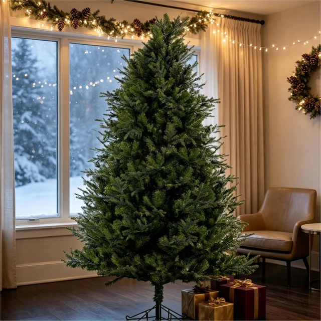 Alt view image 3 of 7 - Realistic PVC Hybrid Christmas Tree with Fresh Scent, 51.96 Inch Full Shape Artificial Xmas Tree with Metal Stand, Green