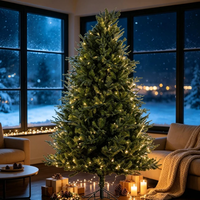 Alt view image 2 of 7 - Realistic PVC Hybrid Christmas Tree with Fresh Scent, 51.96 Inch Full Shape Artificial Xmas Tree with Metal Stand, Green