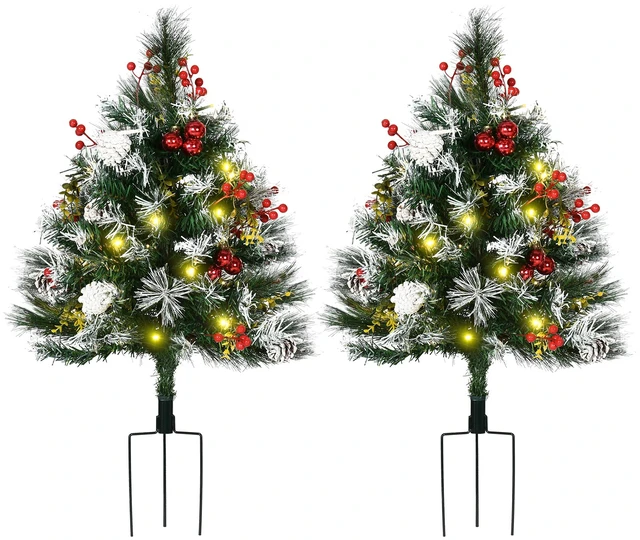 Main image of 2.5 ft Pack Outdoor Entryway Pre Lit Artificial Christmas Tree Cordless with Branches, LED Lights Berries Cones Balls
