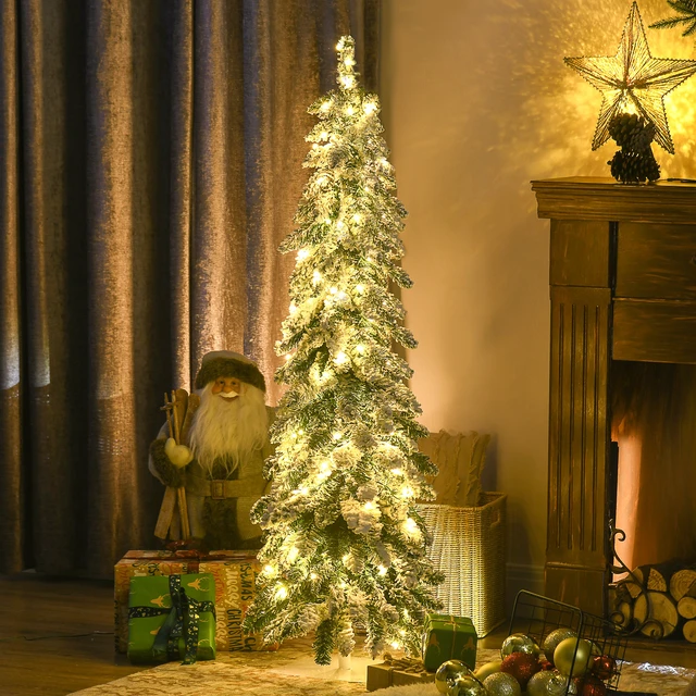 Alt view image 7 of 7 - 4 ft Tall Prelit Pencil Artificial Christmas Tree Holiday Décor with Snow Flocked Branches, Colorful LED Lights