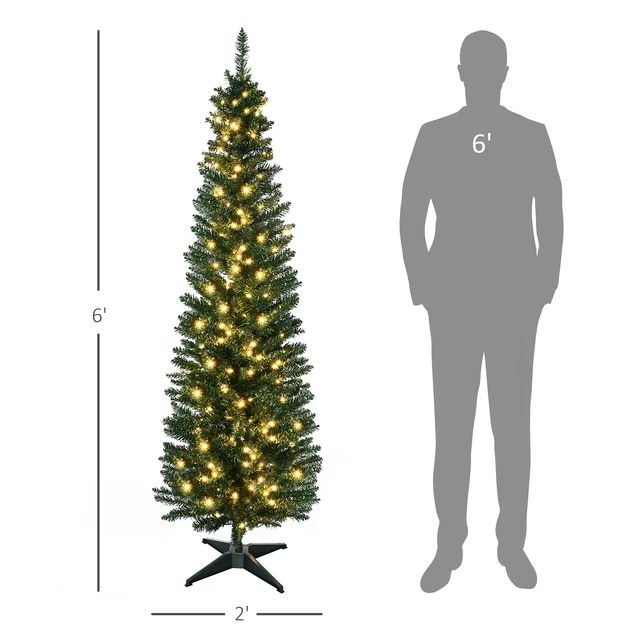 Alt view image 6 of 7 - Tall Pre Lit Slim Noble Fir Artificial Christmas Tree with LED Lights and Tips, Christmas Decoration, Green, PVC