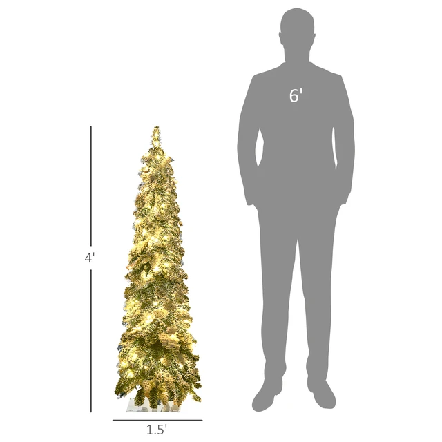 Alt view image 6 of 7 - 4 ft Tall Prelit Pencil Artificial Christmas Tree Holiday Décor with Snow Flocked Branches, Colorful LED Lights
