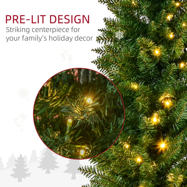 Alt view image 4 of 7 - Tall Pre Lit Slim Noble Fir Artificial Christmas Tree with LED Lights and Tips, Christmas Decoration, Green, PVC