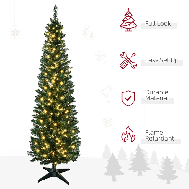 Alt view image 5 of 7 - Tall Pre Lit Slim Noble Fir Artificial Christmas Tree with LED Lights and Tips, Christmas Decoration, Green, PVC