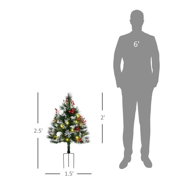Alt view image 7 of 7 - 2.5 ft Pack Outdoor Entryway Pre Lit Artificial Christmas Tree Cordless with Branches, LED Lights Berries Cones Balls