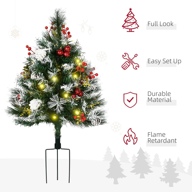 Alt view image 6 of 7 - 2.5 ft Pack Outdoor Entryway Pre Lit Artificial Christmas Tree Cordless with Branches, LED Lights Berries Cones Balls