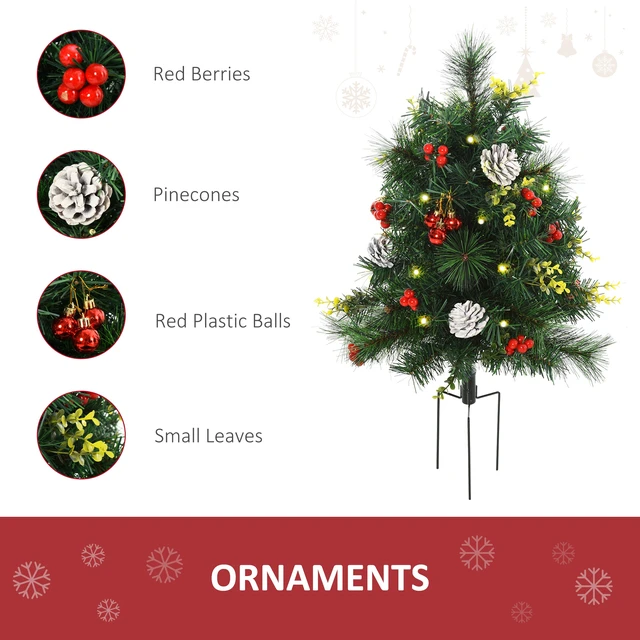 Alt view image 4 of 7 - 22.5 in Christmas Tree Pack Outdoor Pre Lit Artificial Cordless with White Lights and Stakes, Green, Plastic