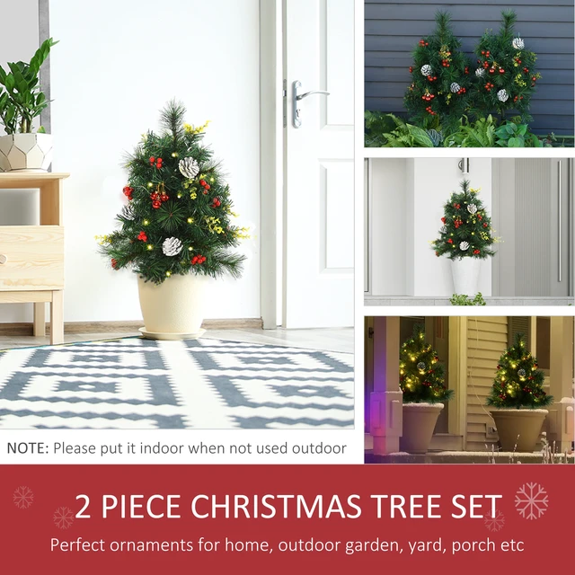 Alt view image 5 of 7 - 22.5 in Christmas Tree Pack Outdoor Pre Lit Artificial Cordless with White Lights and Stakes, Green, Plastic