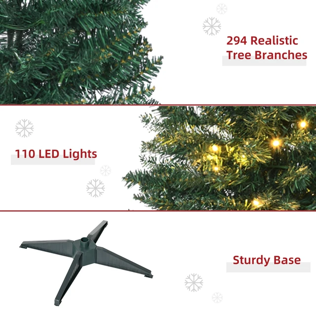 Alt view image 2 of 7 - Tall Pre Lit Slim Noble Fir Artificial Christmas Tree with Realistic Branches, LED Lights and Tips, Green, Plastic
