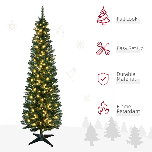 Alt view image 6 of 7 - Tall Pre Lit Slim Noble Fir Artificial Christmas Tree with Realistic Branches, LED Lights and Tips, Green, Plastic