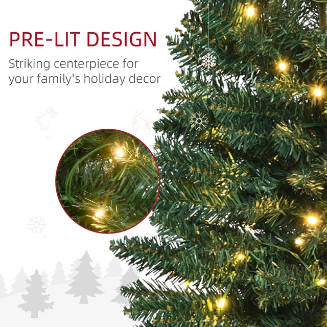 Alt view image 5 of 7 - Tall Pre Lit Slim Noble Fir Artificial Christmas Tree with Realistic Branches, LED Lights and Tips, Green, Plastic