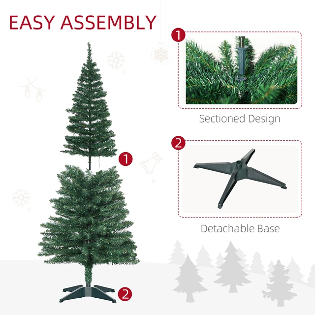 Alt view image 3 of 7 - Tall Pre Lit Slim Noble Fir Artificial Christmas Tree with Realistic Branches, LED Lights and Tips, Green, Plastic