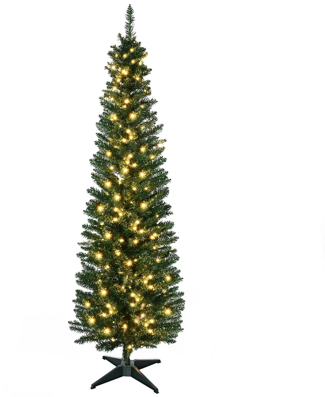 Main image of Tall Pre Lit Slim Noble Fir Artificial Christmas Tree with Realistic Branches, LED Lights and Tips, Green, Plastic