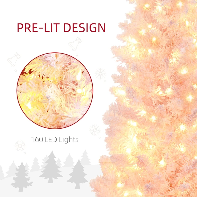 Alt view image 4 of 7 - Tall Pre Lit Slim Noble Fir Artificial Christmas Tree with LED Lights and Tips, Christmas Decoration with Snow Flocked