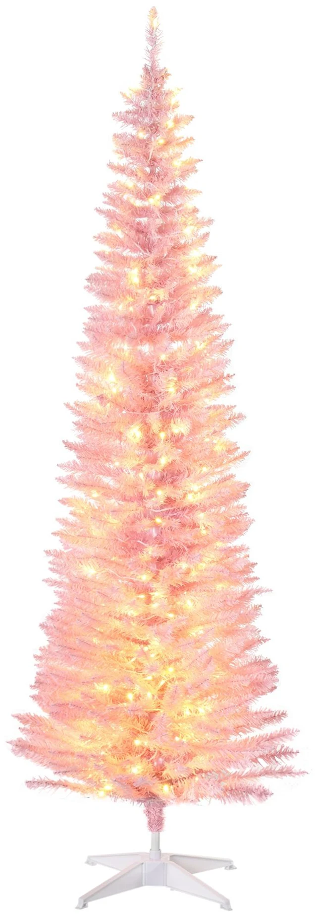 Main image of Tall Pre Lit Slim Noble Fir Artificial Christmas Tree with LED Lights and Tips, Christmas Decoration, Pink, Plastic