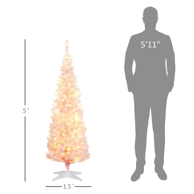 Alt view image 7 of 7 - Tall Pre Lit Slim Noble Fir Artificial Christmas Tree with LED Lights and Tips, Christmas Decoration with Snow Flocked