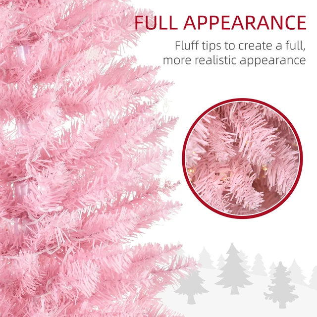 Alt view image 3 of 7 - Tall Pre Lit Slim Noble Fir Artificial Christmas Tree with LED Lights and Tips, Christmas Decoration, Pink, Plastic
