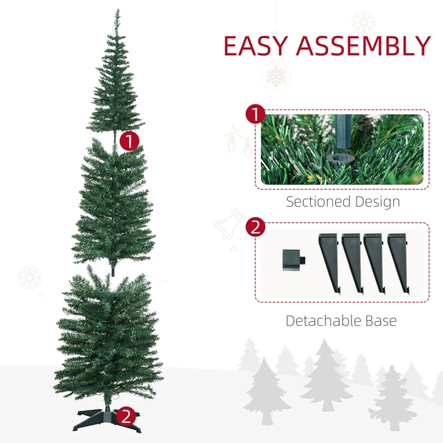 Alt view image 3 of 7 - Tall Pre Lit Slim Noble Fir Artificial Christmas Tree with Realistic Branches, LED Lights and Tips, Green, Plastic