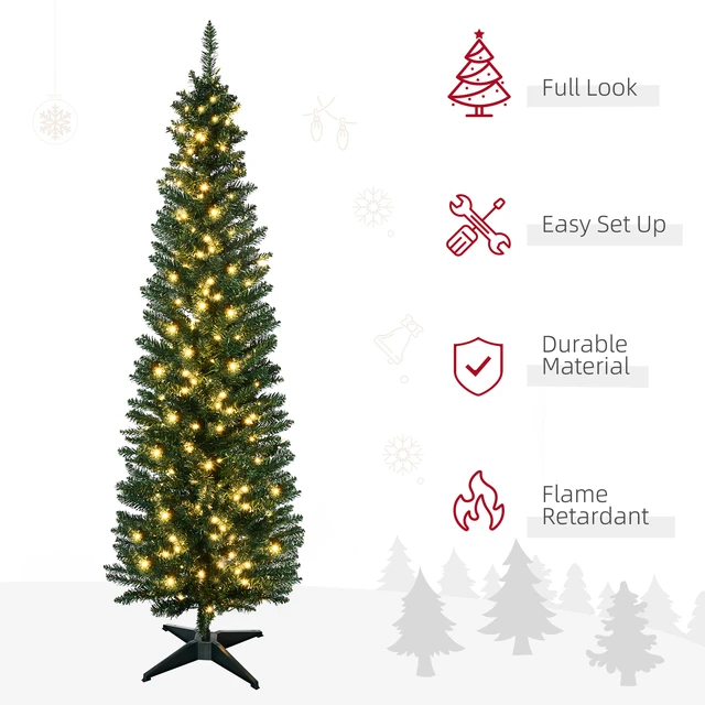 Alt view image 6 of 7 - Tall Pre Lit Slim Noble Fir Artificial Christmas Tree with Realistic Branches, LED Lights and Tips, Green, Plastic