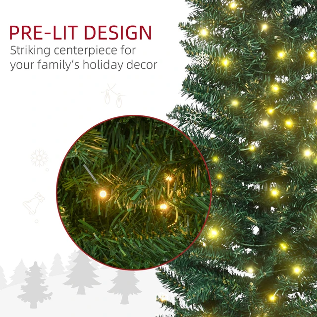 Alt view image 5 of 7 - Tall Pre Lit Slim Noble Fir Artificial Christmas Tree with Realistic Branches, LED Lights and Tips, Green, Plastic