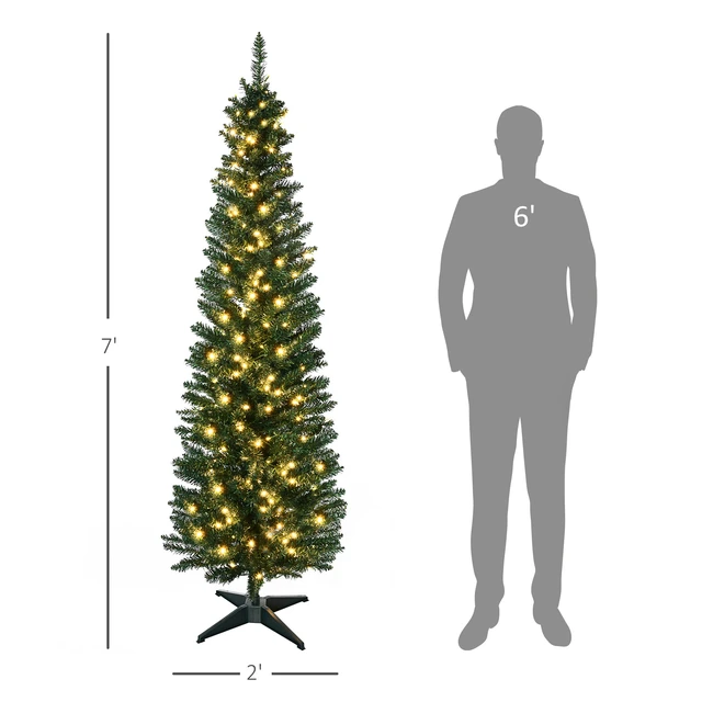 Alt view image 7 of 7 - Tall Pre Lit Slim Noble Fir Artificial Christmas Tree with Realistic Branches, LED Lights and Tips, Green, Plastic
