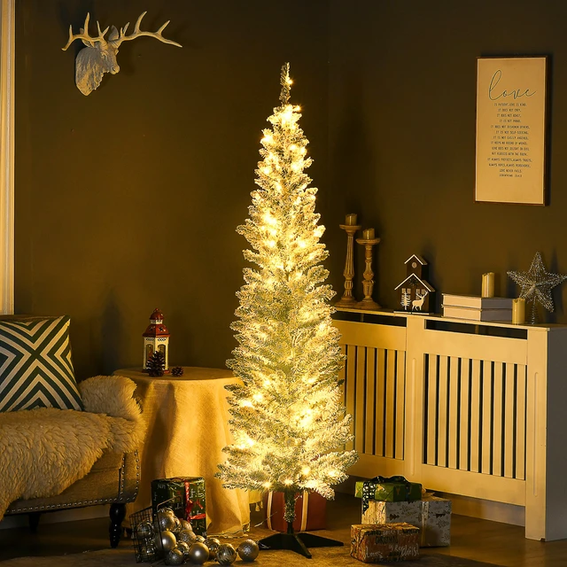 Alt view image 7 of 7 - Tall Pre Lit Slim Noble Fir Artificial Christmas Tree with LED Lights and Tips, Christmas Decoration, Green, Plastic