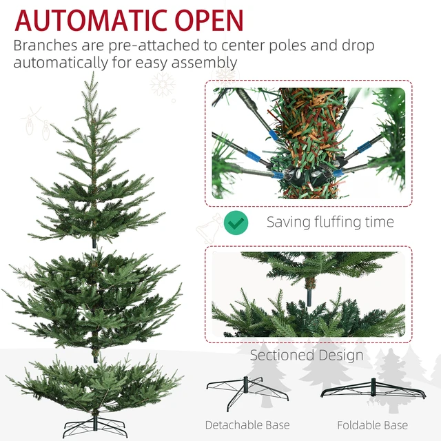 Alt view image 4 of 7 - 9 Foot Artificial Christmas Tree, Hinged Xmas Tree with Realistic Branches Steel Base Auto Open, Green, Plastic