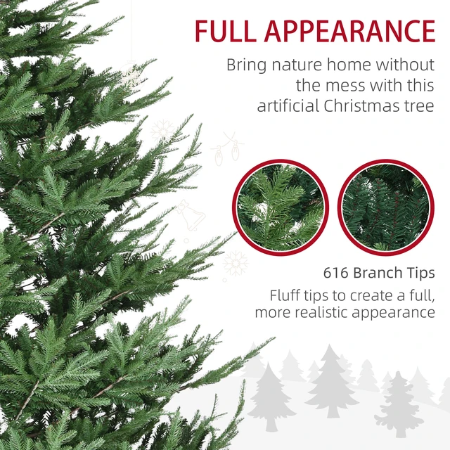 Alt view image 5 of 7 - 9 Foot Artificial Christmas Tree, Hinged Xmas Tree with Realistic Branches Steel Base Auto Open, Green, Plastic