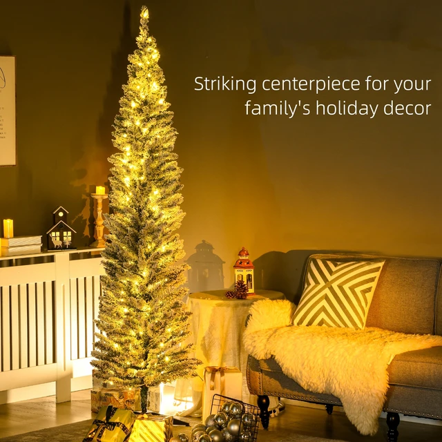 Alt view image 5 of 7 - Tall Pre Lit Slim Noble Fir Artificial Christmas Tree with LED Lights and Tips, Christmas Decoration, Green, Plastic